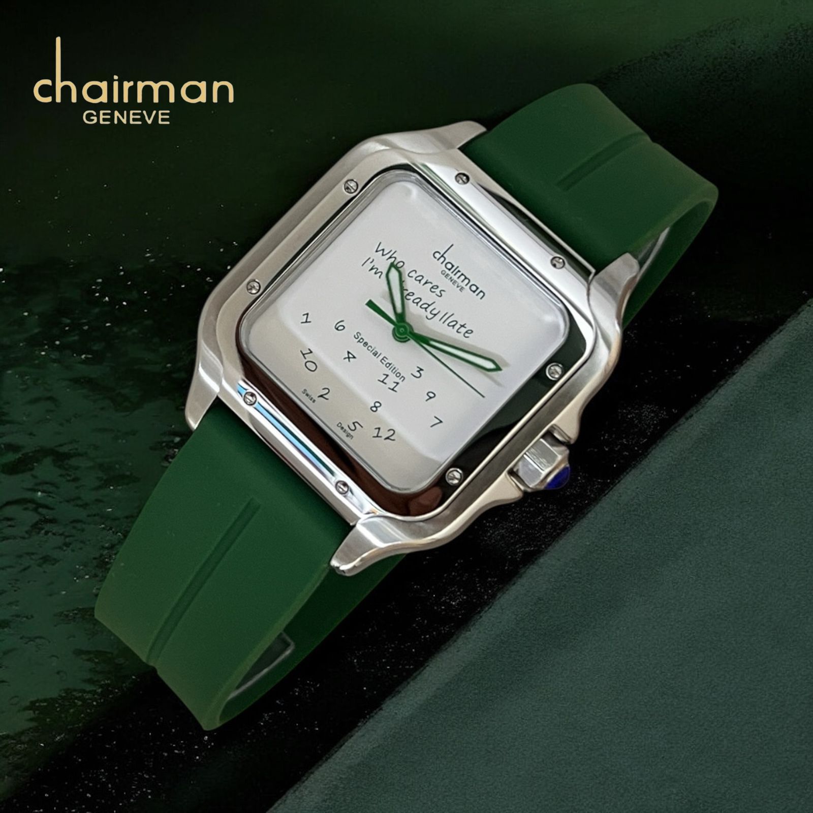 CHAIRMAN GENEVE MODERN SQUARE EDITION WHITE DIAL SILICON STRAP WATCH