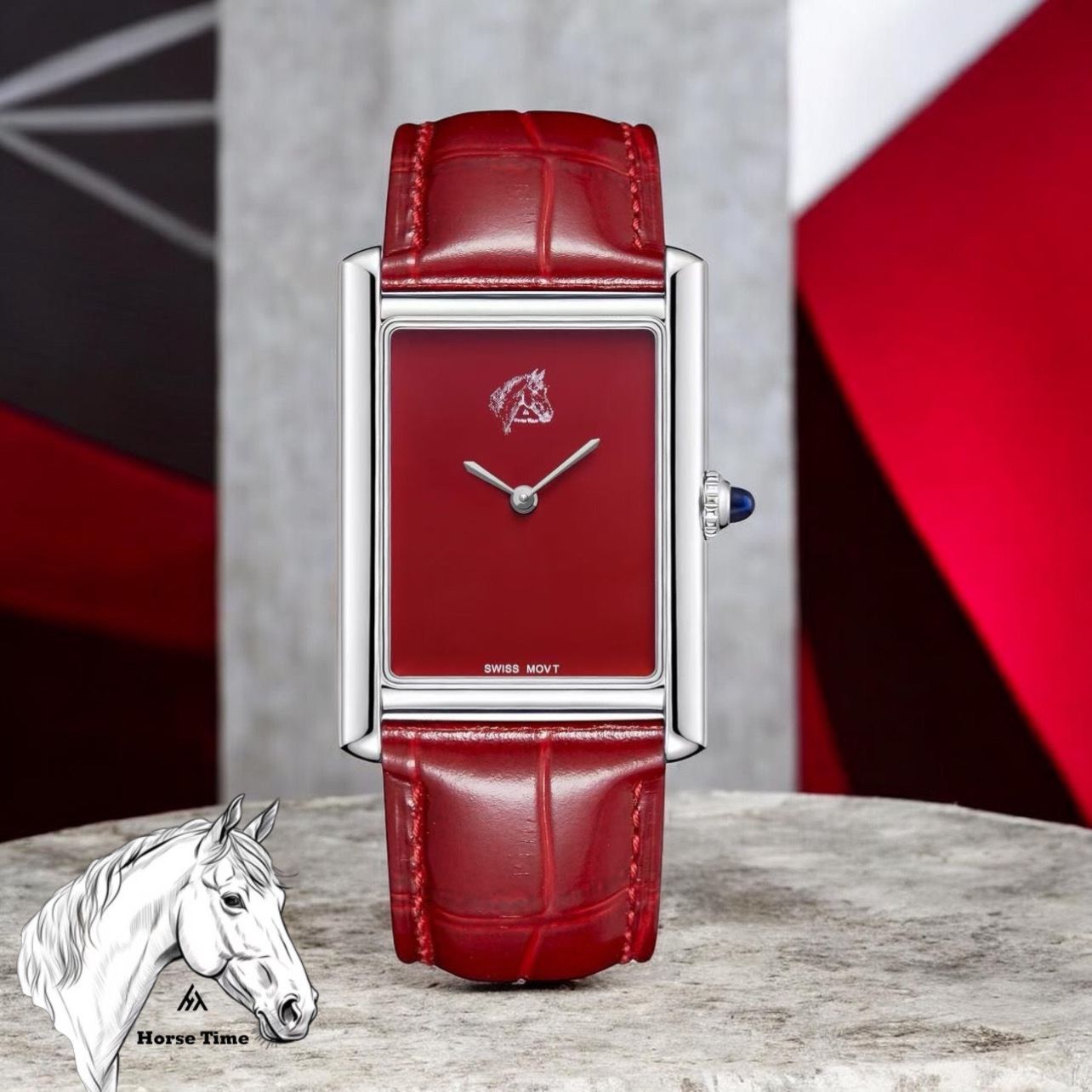 HORSE TIME CLASSIC RECTANGULAR LEATHER STRAP MEN'S WATCH