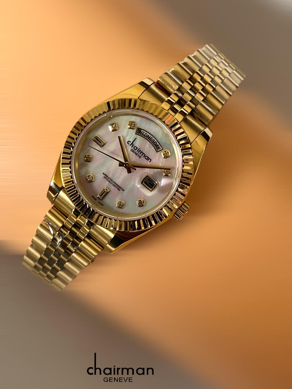 CHAIRMAN GENEVE SEASHELL DAY-DATE GOLD-TONE GENT'S WATCH