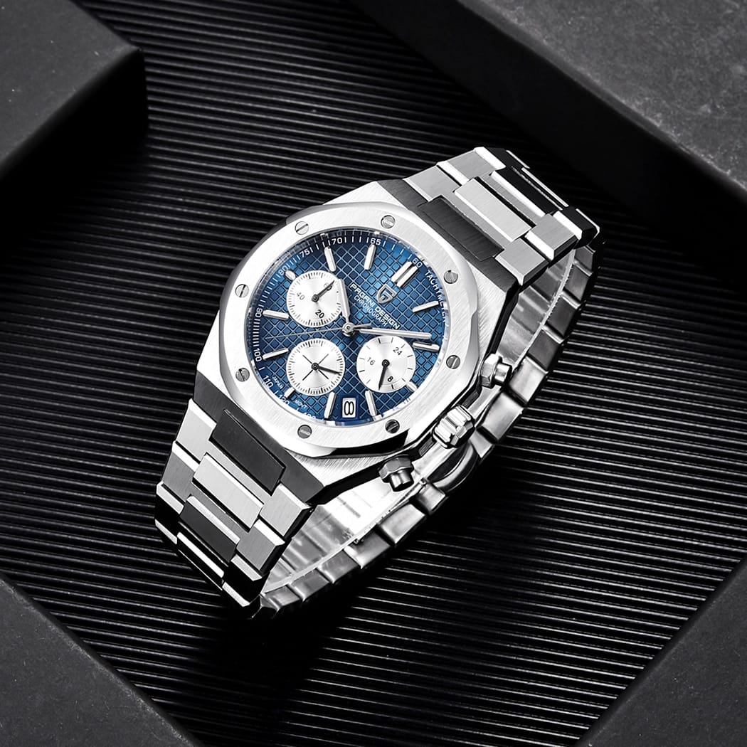 PAGANI DESIGN MEN'S LUXURY CHRONOGRAPH BLUE DIAL STAINLESS STEEL WATCH