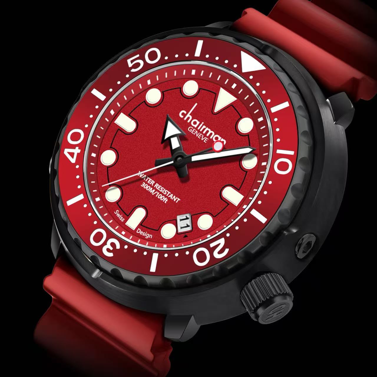 CHAIRMAN GENEVE DIVER SPORT RED EDITION SILICONE STRAP GENTS WATCH