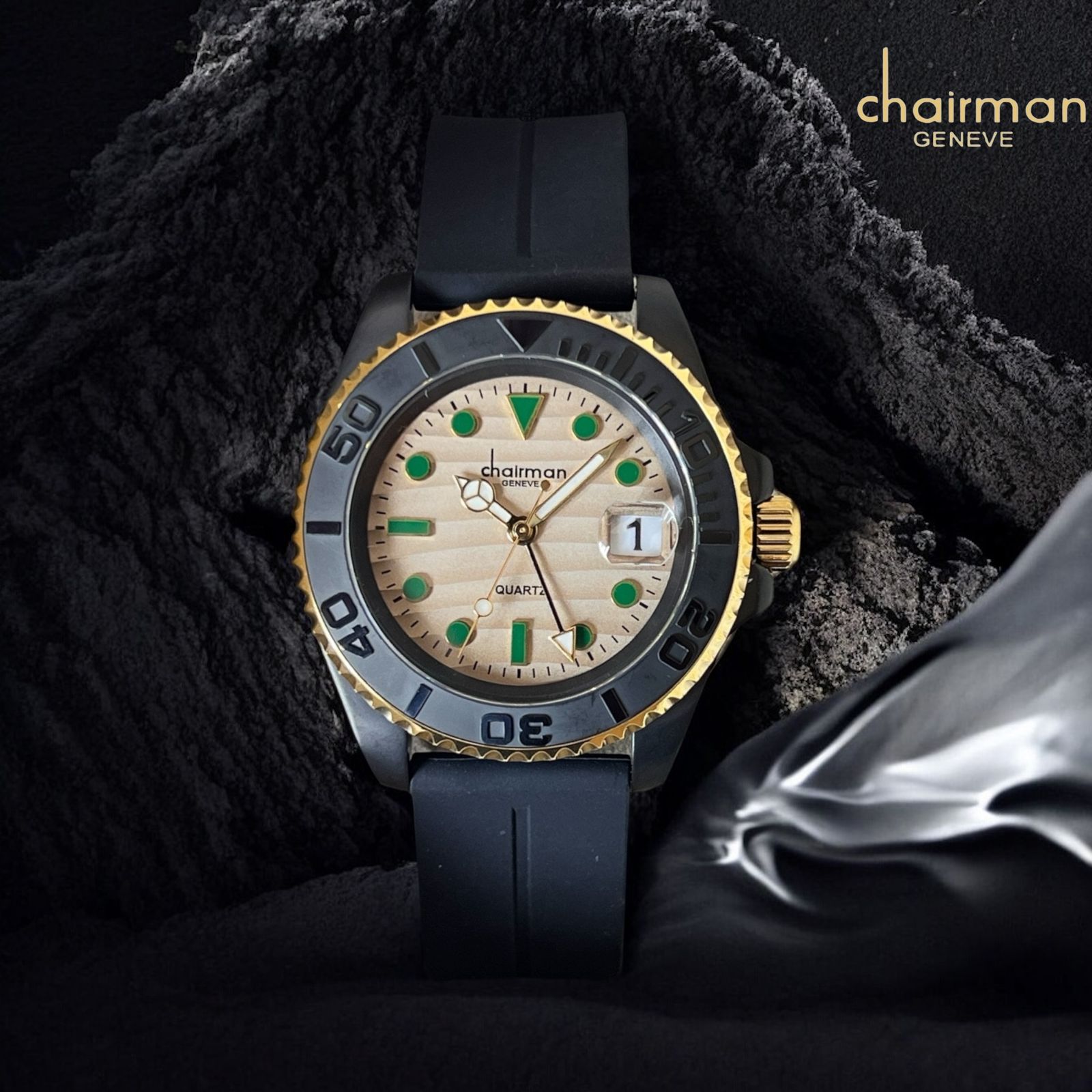 CHAIRMAN GENEVE OCEAN SPORT BLACK & GOLD EDITION SILICONE STRAP GENTS WATCH