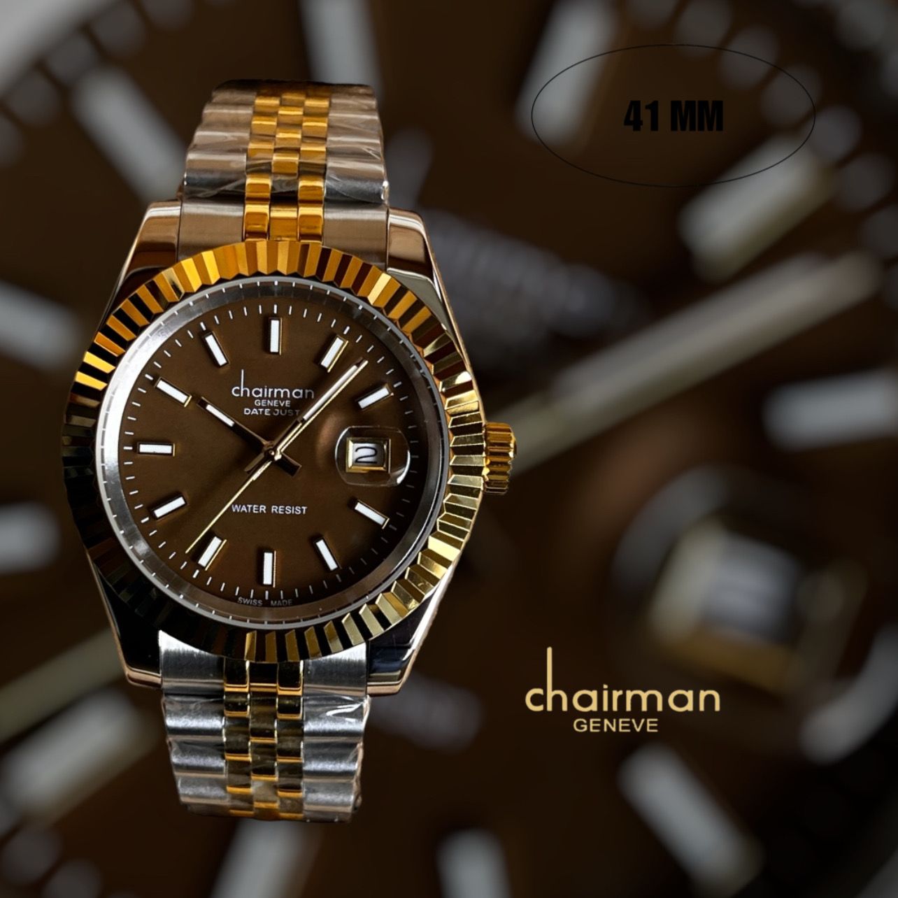 CHAIRMAN GENEVE TWO-TONE STAINLESS STEEL WATCH WITH BROWN DIAL