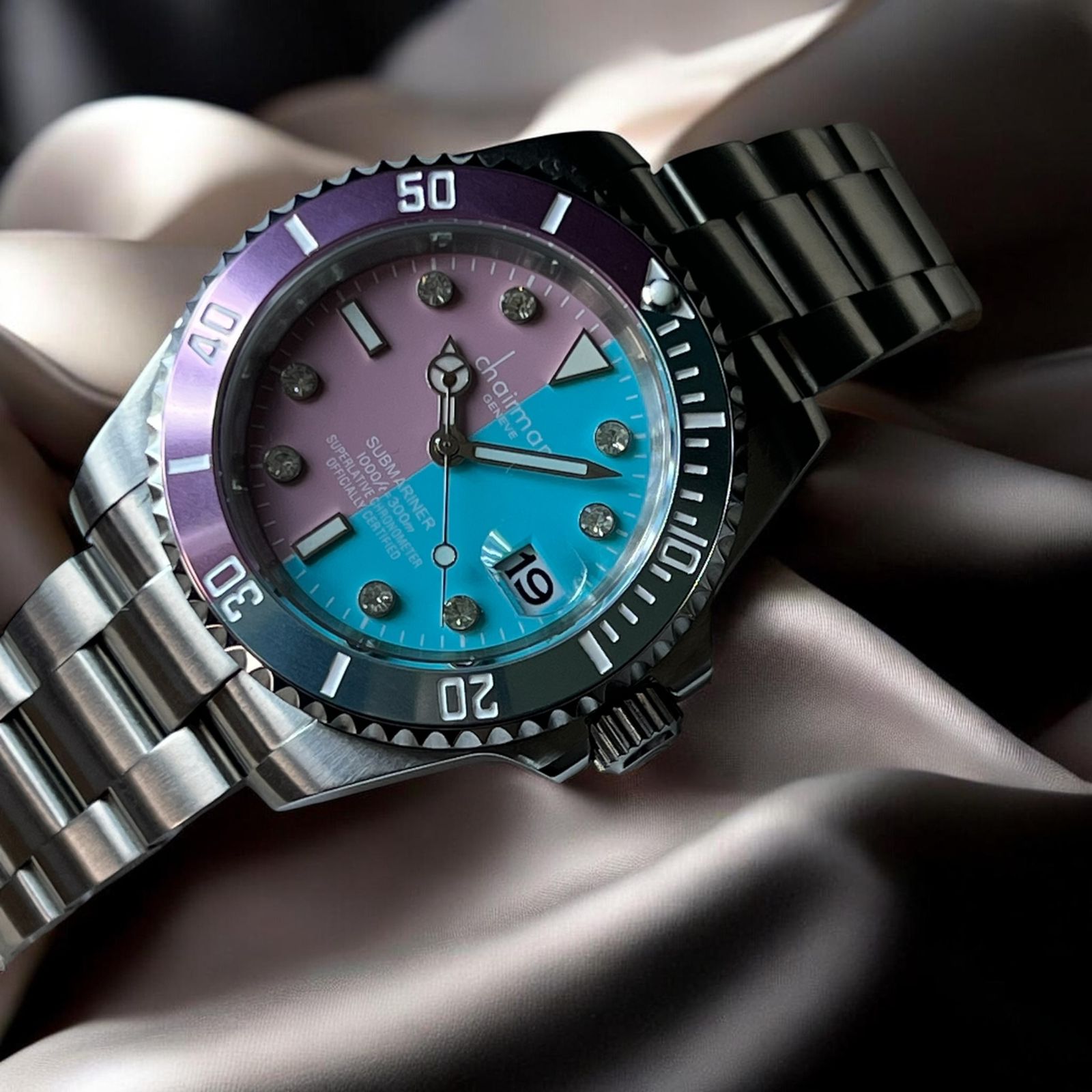 CHAIRMAN ROYAL LUXE DIAMOND WATCH COTTON CANDY BEZEL ROLEX  STYLE