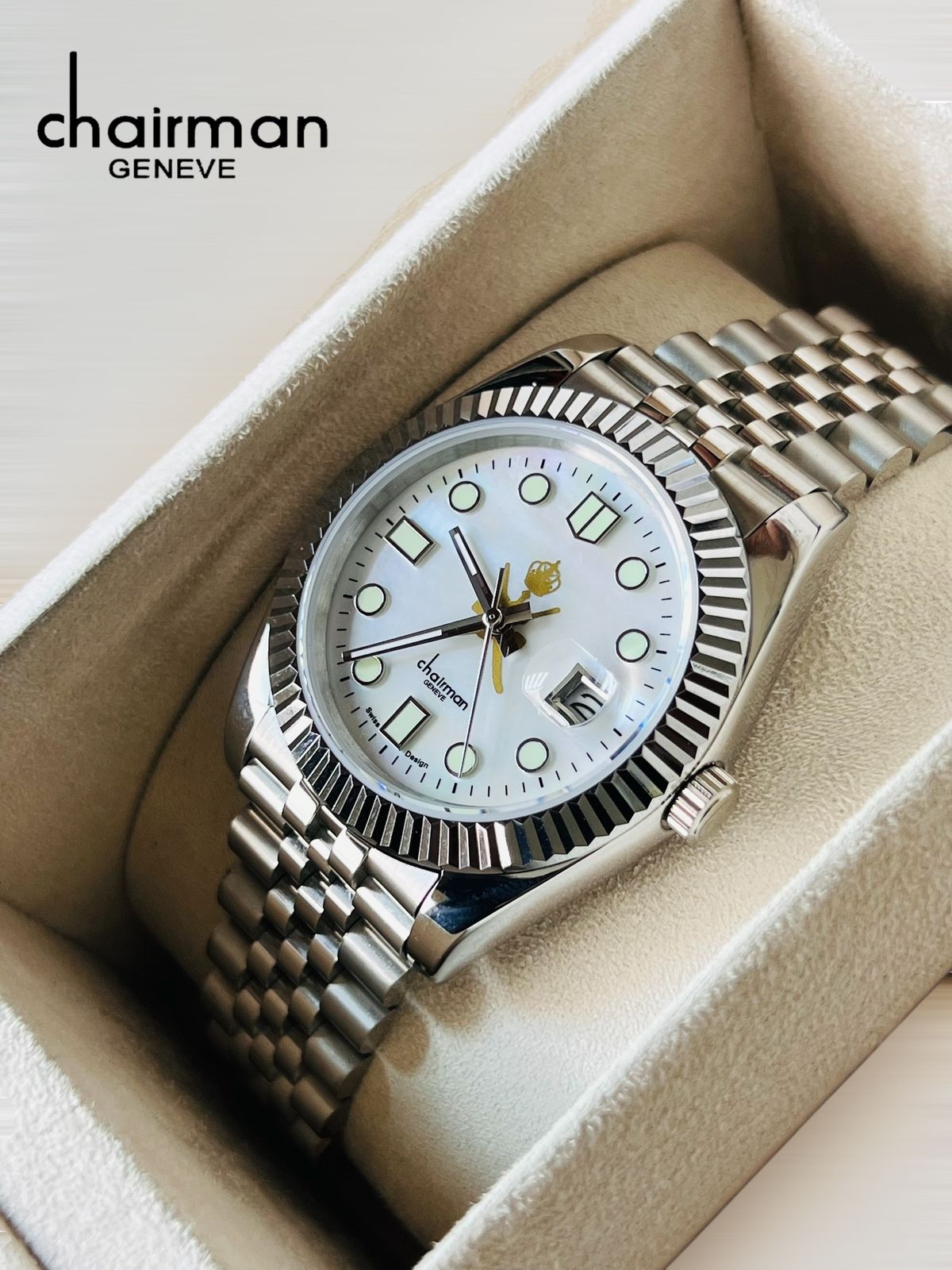 CHAIRMAN GENEVE HERITAGE CLASSIC WHITE DIAL SILVER CHAIN GENTS WATCH