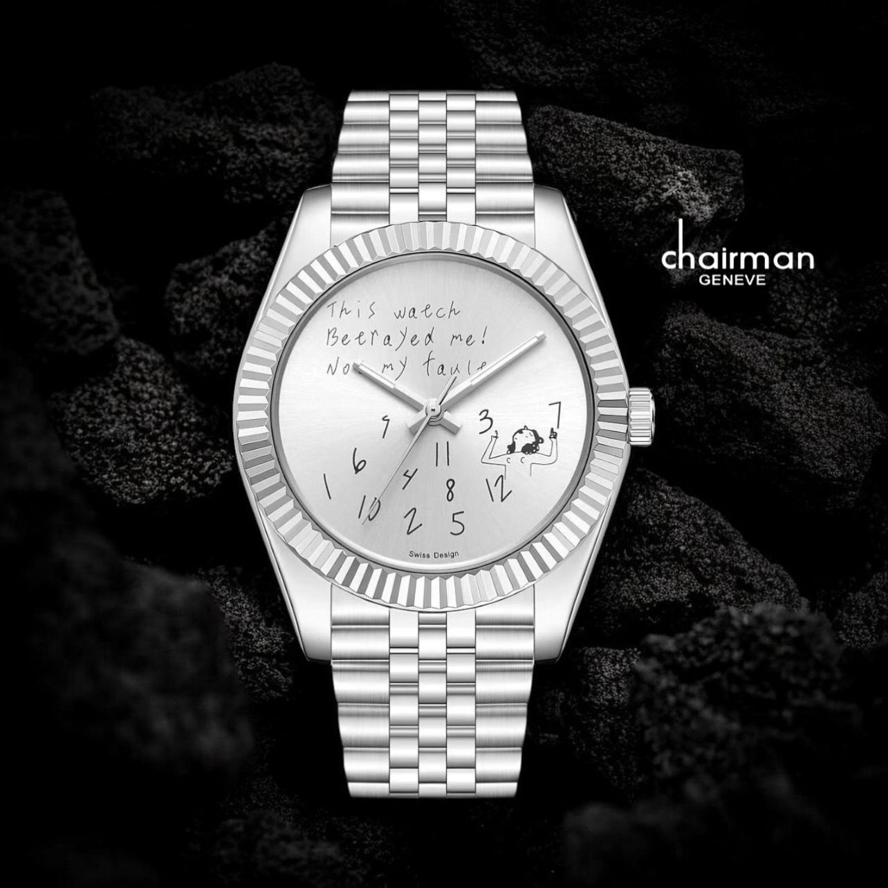 CHAIRMAN GENEVE ARTISTIC SKETCH EDITION WHITE DIAL SILVER CHAIN MEN'S WATCH