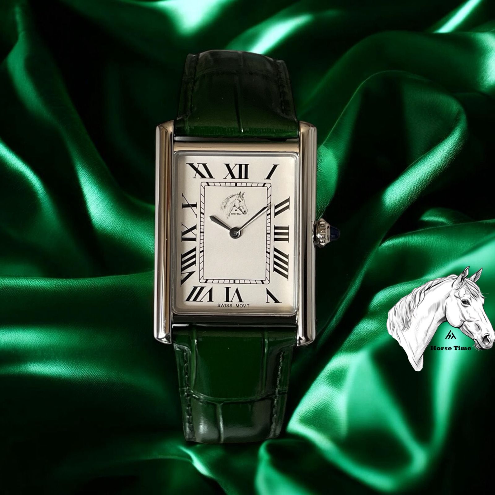 HORSE TIME CLASSIC ROMAN EDITION WHITE DIAL GREEN LEATHER WATCH